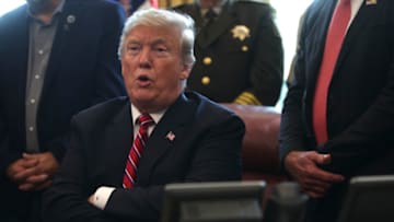 WASHINGTON, DC - MARCH 15: U.S. President Donald Trump speaks during an event on border security in the Oval Office of the White House March 15, 2019 in Washington, DC. President Trump has vetoed the congressional resolution that blocks his national emergency declaration on the southern border. (Photo by Alex Wong/Getty Images)