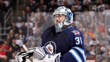 WINNIPEG, MB - JANUARY 21: Goaltender Ondrej Pavelec #31 of the Winnipeg Jets looks on during a third period stoppage in play against the St. Louis Blues at the MTS Centre on January 21, 2017 in Winnipeg, Manitoba, Canada. The Jets defeated the Blues 5-3. (Photo by Jonathan Kozub/NHLI via Getty Images)