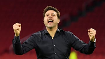 AMSTERDAM, NETHERLANDS - MAY 08: Mauricio Pochettino, Manager of Tottenham Hotspur celebrates victory after the UEFA Champions League Semi Final second leg match between Ajax and Tottenham Hotspur at the Johan Cruyff Arena on May 08, 2019 in Amsterdam, Netherlands. (Photo by Dan Mullan/Getty Images )