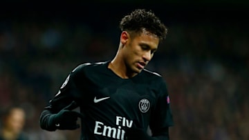 MADRID, SPAIN - FEBRUARY 14: Neymar of PSG reacts during the UEFA Champions League Round of 16 First Leg match between Real Madrid and Paris Saint-Germain at Bernabeu on February 14, 2018 in Madrid, Spain. (Photo by Gonzalo Arroyo Moreno/Getty Images)