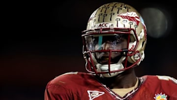 MIAMI GARDENS, FL - JANUARY 01: Xavier Rhodes #27 of the Florida State Seminoles looks on against the Northern Illinois Huskies during the Discover Orange Bowl at Sun Life Stadium on January 1, 2013 in Miami Gardens, Florida. (Photo by Streeter Lecka/Getty Images)