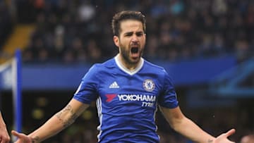 LONDON, ENGLAND - FEBRUARY 25: Cesc Fabregas of Chelsea celebrates scoring his sides first goal during the Premier League match between Chelsea and Swansea City at Stamford Bridge on February 25, 2017 in London, England. (Photo by Darren Walsh/Chelsea FC via Getty Images)