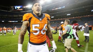 Sep 3, 2015; Denver, CO, USA; Denver Broncos linebacker Shane Ray (56) after the game against the Arizona Cardinals at Sports Authority Field at Mile High. The Cardinals won 20-22. Mandatory Credit: Chris Humphreys-USA TODAY Sports