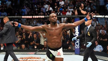 ANAHEIM, CA - JULY 29: Jon Jones celebrates after knocking out Daniel Cormier in their UFC light heavyweight championship bout during the UFC 214 event at Honda Center on July 29, 2017 in Anaheim, California. (Photo by Josh Hedges/Zuffa LLC/Zuffa LLC via Getty Images)