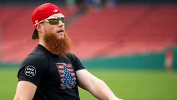 BOSTON, MA - AUGUST 17: Craig Kimbrel #46 of the Boston Red Sox reacts before a game against the Tampa Bay Rays on August 17, 2018 at Fenway Park in Boston, Massachusetts. (Photo by Billie Weiss/Boston Red Sox/Getty Images)
