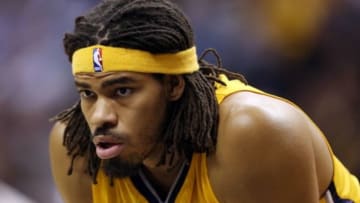 Dec 8, 2014; Indianapolis, IN, USA; Indiana Pacers forward Chris Copeland (22) lines up along the free throw lane while the Atlanta Hawks shoot a free throw at Bankers Life Fieldhouse. Atlanta defeats Indiana 108-92. Mandatory Credit: Brian Spurlock-USA TODAY Sports