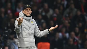 Chelsea's German head coach Thomas Tuchel reacts during the UEFA Champions League round of 16 second leg football match between Lille (LOSC) and Chelsea FC at the Pierre Mauroy Stadium in Villeneuve-d'Ascq, northern France, on March 16, 2022. (Photo by FRANCK FIFE / AFP) (Photo by FRANCK FIFE/AFP via Getty Images)