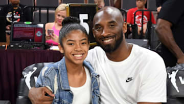 LAS VEGAS, NEVADA - JULY 27: Gianna Bryant and her father, former NBA player Kobe Bryant, attend the WNBA All-Star Game 2019 at the Mandalay Bay Events Center on July 27, 2019 in Las Vegas, Nevada. NOTE TO USER: User expressly acknowledges and agrees that, by downloading and or using this photograph, User is consenting to the terms and conditions of the Getty Images License Agreement. (Photo by Ethan Miller/Getty Images)