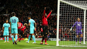 MANCHESTER, ENGLAND - OCTOBER 06: Romelu Lukaku of Manchester United celebrates during the Premier League match between Manchester United and Newcastle United at Old Trafford on October 6, 2018 in Manchester, United Kingdom. (Photo by Robbie Jay Barratt - AMA/Getty Images)