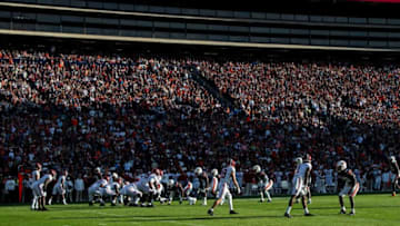 Auburn footballAlabama Crimson Tide face off against the Auburn Tigers during the Iron Bowl at Jordan-Hare Stadium in Auburn, Ala., on Saturday, Nov. 27, 2021. Auburn Tigers leads Alabama Crimson Tide 7-0 at halftime.