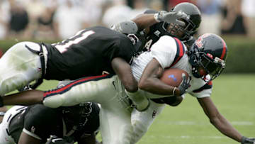 South Carolina football's Rod Wilson makes a tackle against Ole Miss in 2004. (Photo by Rex Brown/WireImage) *** Local Caption ***