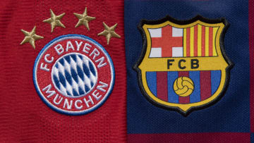 FC Bayern Munich and FC Barcelona club crests (Photo by Visionhaus)