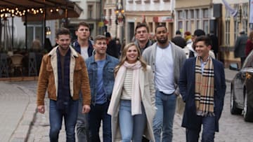 THE BACHELORETTE - "1506" - Emotionally exhausted from last week's drama but resolved to get her journey to find love back on track, Hannah looks forward to taking her nine remaining men to beautiful Riga, Latvia, on the Baltic Sea. One handsome suitor, who has been crushing hard on Hannah, is awarded the first one-on-one date. It turns out to be a heart-stopping but liberating experience as the couple bungee jump wearing little clothing; however, when the man kisses and tells about his lusty date, how will the other men react? On a group date to Riga Central Market, Hannah rewards another bachelor who presents her with flowers and passionate kisses. Two archrivals face off in a spirited wrist wrestling match that definitely grabs the Bachelorette's attention. On the final one-on-one for the week, Hannah and her date learn about a Latvian spa ritual, which mixes sauna and spiritual elements, including massage techniques. The temperature rises both literally and figuratively as the two connect with hot physical intensity, but will they be able to relate on a deeper, emotional level? Another man surprises Hannah with a late-night visit to proclaim his feelings for her. But before the rose ceremony, the Bachelorette is all business and needs to clarify what she expects in a future soul mate on "The Bachelorette," MONDAY, JUNE 24 (8:00-10:01 p.m. EDT), on ABC. (ABC/Mark Bourdillon)JED, CONNOR S., LUKE P., HANNAH BROWN, TYLER C., MIKE, DYLAN