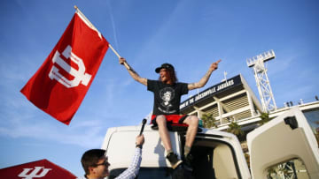 JACKSONVILLE, FL - JANUARY 02: Indiana Hoosiers fan gets ready outside the stadium prior to the start of the TaxSlayer Gator Bowl against the Tennessee Volunteers at TIAA Bank Field on January 2, 2020 in Jacksonville, Florida. Tennessee defeated Indiana 23-22. (Photo by Joe Robbins/Getty Images)