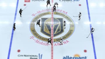 LAS VEGAS, NV - OCTOBER 16: William Karlsson #71 of the Vegas Golden Knights prepares to face-off against Jack Eichel #9 of the Buffalo Sabres during the second period of their game at T-Mobile Arena on October 16, 2018 in Las Vegas, Nevada. (Photo by Jeff Bottari/NHLI via Getty Images)