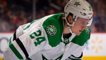 PHILADELPHIA, PA - OCTOBER 19: Roope Hintz #24 of the Dallas Stars looks on against the Philadelphia Flyers at the Wells Fargo Center on October 19, 2019 in Philadelphia, Pennsylvania. The Stars defeated the Flyers 4-1. (Photo by Mitchell Leff/Getty Images)