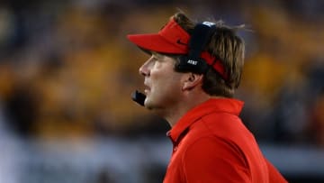 Sep 17, 2016; Columbia, MO, USA; Georgia Bulldogs head coach Kirby Smart looks on against the Missouri Tigers in the first half at Faurot Field. Mandatory Credit: John Rieger-USA TODAY Sports