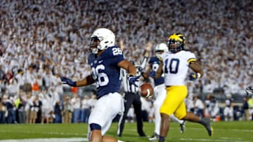 STATE COLLEGE, PA - OCTOBER 21: Saquon Barkley #26 of the Penn State Nittany Lions rushes for a 69 yard touchdown in the first half against the Michigan Wolverines on October 21, 2017 at Beaver Stadium in State College, Pennsylvania. (Photo by Justin K. Aller/Getty Images)