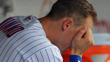 NEW YORK, NY - JUNE 06: Brandon Nimmo #9 of the New York Mets reacts after losing 1-0 in a game against the Baltimore Orioles at Citi Field on June 6, 2018 in the Flushing neighborhood of the Queens borough of New York City. (Photo by Rich Schultz/Getty Images)