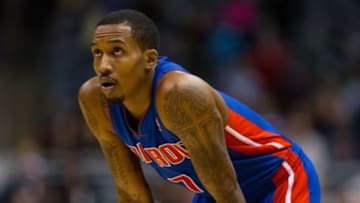 Jan 22, 2014; Milwaukee, WI, USA; Detroit Pistons guard Brandon Jennings (7) during the game against the Milwaukee Bucks at BMO Harris Bradley Center. Milwaukee won 104-101. Mandatory Credit: Jeff Hanisch-USA TODAY Sports
