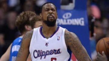 Apr 3, 2014; Los Angeles, CA, USA; Los Angeles Clippers center DeAndre Jordan (6) reacts to a basket during the second half of the game against the Dallas Mavericks at Staples Center. Mavericks won 113-107. Mandatory Credit: Jayne Kamin-Oncea-USA TODAY Sports