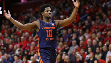PISCATAWAY, NJ - FEBRUARY 15: Andres Feliz #10 of the Illinois Fighting Illini in action against the Rutgers Scarlet Knights during in a college basketball game at Rutgers Athletic Center on February 15, 2020 in Piscataway, New Jersey. (Photo by Rich Schultz/Getty Images)