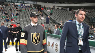 Connor Corcoran reacts after being selected 154th overall by the Vegas Golden Knights during the 2018 NHL Draft. (Photo by Bruce Bennett/Getty Images)