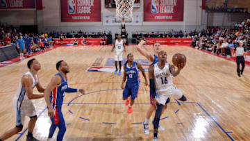 LAS VEGAS, NV - JULY 7: Brandon Goodwin #16 of Memphis Grizzlies goes to the basket against the Detroit Pistons during the 2018 Las Vegas Summer League on July 7, 2018 at the Cox Pavilion in Las Vegas, Nevada. NOTE TO USER: User expressly acknowledges and agrees that, by downloading and/or using this Photograph, user is consenting to the terms and conditions of the Getty Images License Agreement. Mandatory Copyright Notice: Copyright 2018 NBAE (Photo by Bart Young/NBAE via Getty Images)