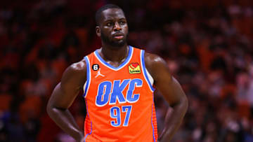 Eugene Omoruyi #97 of the Oklahoma City Thunder (Photo by Megan Briggs/Getty Images)
