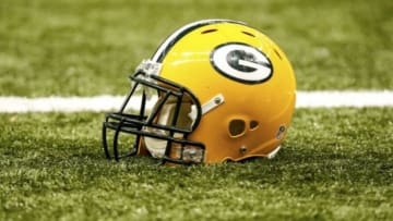 Oct 26, 2014; New Orleans, LA, USA; A detail of a Green Bay Packers helmet before a game against the New Orleans Saints at the Mercedes-Benz Superdome. Mandatory Credit: Derick E. Hingle-USA TODAY Sports