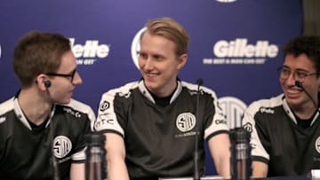 LOS ANGELES, CA - DECEMBER 06: Soren 'Bjergsen' Bjerg, Jesper 'Zven' Svenningsen and Alfonso 'Mithy' Rodriguez speak during the Gillette x Team SoloMid Press Conference at Hotel Palomar on December 6, 2017 in Los Angeles, California. (Photo by Christopher Polk/Getty Images for Ketchum)