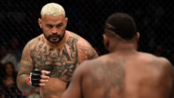 PERTH, AUSTRALIA - FEBRUARY 11: (L-R) Mark Hunt of New Zealand circles Curtis Blaydes in their heavyweight bout during the UFC 221 event at Perth Arena on February 11, 2018 in Perth, Australia. (Photo by Jeff Bottari/Zuffa LLC/Zuffa LLC via Getty Images)
