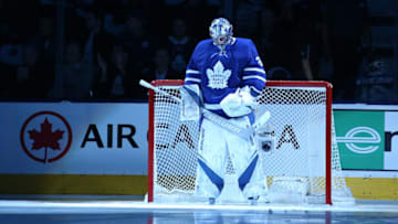 TORONTO, ON- APRIL 23 - Toronto Maple Leafs goaltender Frederik Andersen (31) during introductions as the Toronto Maple Leafs play the Boston Bruins in game six of their first round NHL Stanley Cup playoff series at the Air Canada Centre in Toronto. April 23, 2018. (Steve Russell/Toronto Star via Getty Images)