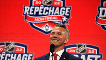 MONTREAL, QUEBEC - JULY 07: Head coach Martin St. Louis of the Montreal Canadiens on stage during Round One of the 2022 Upper Deck NHL Draft at Bell Centre on July 07, 2022 in Montreal, Quebec, Canada. (Photo by Bruce Bennett/Getty Images)