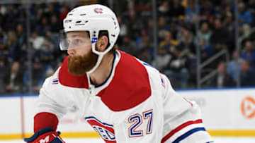 ST. LOUIS, MO. - JANUARY 10: Montreal Canadiens defenseman Karl Alzner (27) during an NHL game between the Montreal Canadiens and the St. Louis Blues on January 10, 2019, at Enterprise Center, St. Louis, MO. (Photo by Keith Gillett/Icon Sportswire via Getty Images)