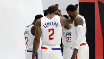 PLAYA VISTA, CALIFORNIA - SEPTEMBER 29: Kawhi Leonard #2, Patrick Beverley #21, Paul George #13, Montrezl Harrell #5 and Lou Williams #23 of the LA Clippers pose for a photograph during the LA Clippers media day at Honey Training Center on September 29, 2019 in Playa Vista, California. (Photo by Josh Lefkowitz/Getty Images)