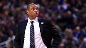 TORONTO, ON - FEBRUARY 06: Head Coach Doc Rivers of the Los Angeles Clippers looks on during the first half of an NBA game against the Toronto Raptors at Air Canada Centre on February 6, 2017 in Toronto, Canada. NOTE TO USER: User expressly acknowledges and agrees that, by downloading and or using this photograph, User is consenting to the terms and conditions of the Getty Images License Agreement. (Photo by Vaughn Ridley/Getty Images)