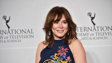 NEW YORK, NY - NOVEMBER 20: Anna Friel poses with award for best performance by an actress in Marcella at the 45th International Emmy Awards at New York Hilton on November 20, 2017 in New York City. (Photo by Dia Dipasupil/Getty Images)