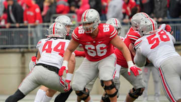 Ohio State Buckeyes offensive lineman Enokk Vimahi (66) practices during the spring football game at Ohio Stadium in Columbus on April 16, 2022.Ncaa Football Ohio State Spring Game