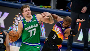 Phoenix Suns, Chris Paul; Dallas Mavericks, Luka Doncic (Photo by Jerome Miron-USA TODAY Sports)
