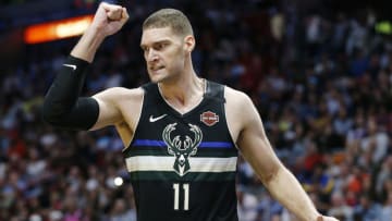 Brook Lopez #11 of the Milwaukee Bucks reacts against the Miami Heat during the second half at American Airlines Arena on March 02, 2020 in Miami, Florida. NOTE TO USER: User expressly acknowledges and agrees that, by downloading and/or using this photograph, user is consenting to the terms and conditions of the Getty Images License Agreement. (Photo by Michael Reaves/Getty Images)