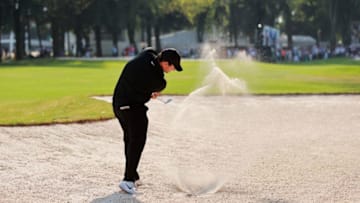 MEXICO CITY, MEXICO - FEBRUARY 23: Patrick Reed of the United States plays a shot from a bunker on the ninth hole during the final round of the World Golf Championships Mexico Championship at Club de Golf Chapultepec on February 23, 2020 in Mexico City, Mexico. (Photo by Hector Vivas/Getty Images)