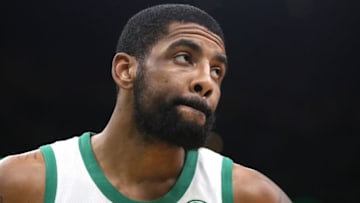 BOSTON, MASSACHUSETTS - MARCH 01: Kyrie Irving #11 of the Boston Celtics reacts during the second quarter against the Washington Wizards at TD Garden on March 01, 2019 in Boston, Massachusetts. NOTE TO USER: User expressly acknowledges and agrees that, by downloading and or using this photograph, User is consenting to the terms and conditions of the Getty Images License Agreement. (Photo by Maddie Meyer/Getty Images)