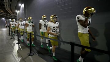 ARLINGTON, TEXAS - DECEMBER 29: The Notre Dame Fighting Irish walk through the tunnel toward the field before the game against the Clemson Tigers during the College Football Playoff Semifinal Goodyear Cotton Bowl Classic at AT&T Stadium on December 29, 2018 in Arlington, Texas. (Photo by Ronald Martinez/Getty Images)