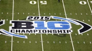 Dec 5, 2015; Indianapolis, IN, USA; A general view of Lucas Oil Stadium before the Big Ten Conference football championship game between the Iowa Hawkeyes and the Michigan State Spartans. Mandatory Credit: Brian Spurlock-USA TODAY Sports