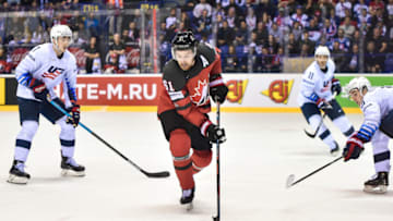 KOSICE, SLOVAKIA - MAY 21: Mark Stone #61 of Canada controls the puck during the 2019 IIHF Ice Hockey World Championship Slovakia group A game between Canada and United States at Steel Arena on May 21, 2019 in Kosice, Slovakia. (Photo by Lukasz Laskowski/PressFocus/MB Media/Getty Images)