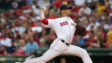 Aug 13, 2016; Boston, MA, USA; Boston Red Sox starting pitcher Clay Buchholz (11) pitches against the Arizona Diamondbacks during the first inning at Fenway Park. Mandatory Credit: Mark L. Baer-USA TODAY Sports