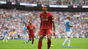 LONDON, ENGLAND - AUGUST 04: Joel Matip of Liverpool celebrates after scoring his team's first goal during the FA Community Shield match between Liverpool and Manchester City at Wembley Stadium on August 04, 2019 in London, England. (Photo by Michael Regan/Getty Images)