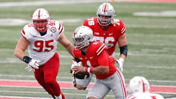 Ohio State quarterback Justin Fields runs against Nebraska during the first quarter Saturday at Ohio Stadium.Osu20neb Kwr 05