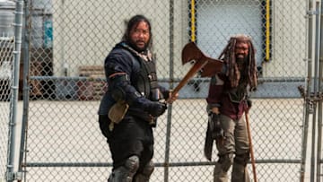 Khary Payton as Ezekiel, Cooper Andrews as Jerry - The Walking Dead _ Season 8, Episode 4 - Photo Credit: Gene Page/AMC